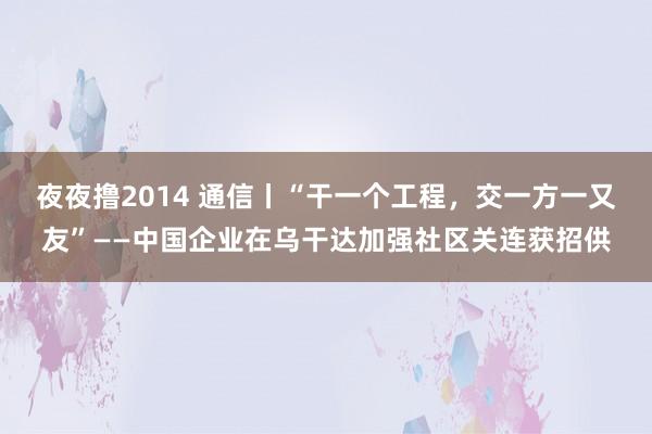 夜夜撸2014 通信丨“干一个工程，交一方一又友”——中国企业在乌干达加强社区关连获招供